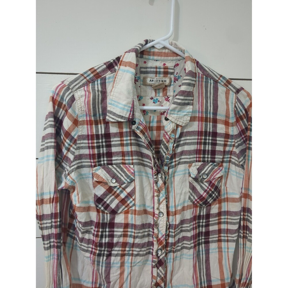 Arizona 100% cotton cream brown burgundy button-down ruffle fall winter L